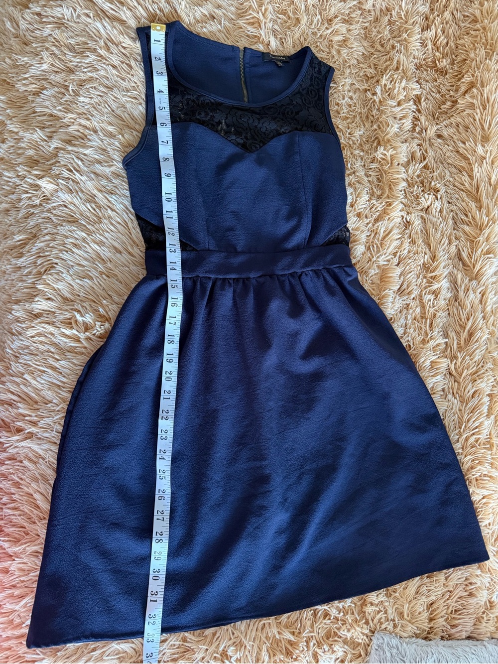 Women's Navy Blue Lace-Accent Mini Dress
